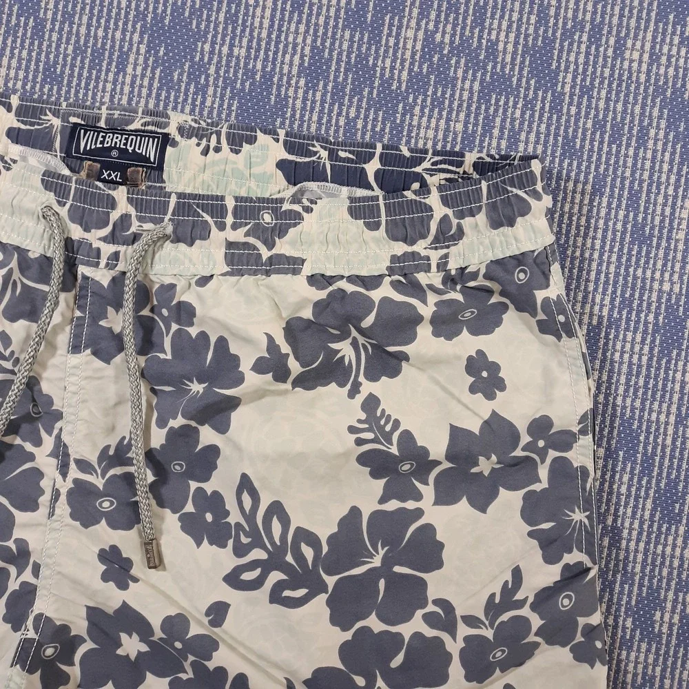 Vilebrequin Swim Trunks Shorts Unlined Mens 2XL 40 x 6 Floral White Blue Beach
